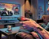 A shocked fan holds a remote control watching the 2026 Monaco Grand Prix on a TV screen showing Gasly's penalty update in a comic book art style.